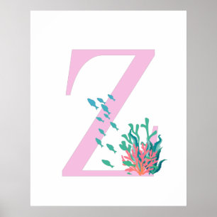 Poster initial Z Monogramme Monogramme rose Océan