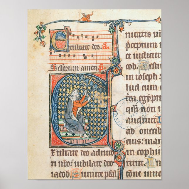 Poster Initiale historiée représentant le roi David en jo (Devant)