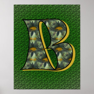 Poster Initiales B monogramme marguerites