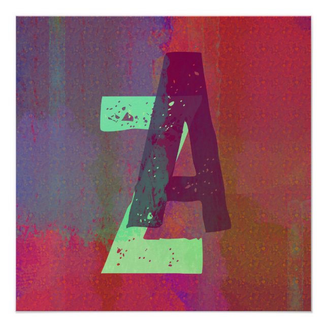 Poster Initiales Monogramme Art Grunge Funky Violet Vert (Devant)