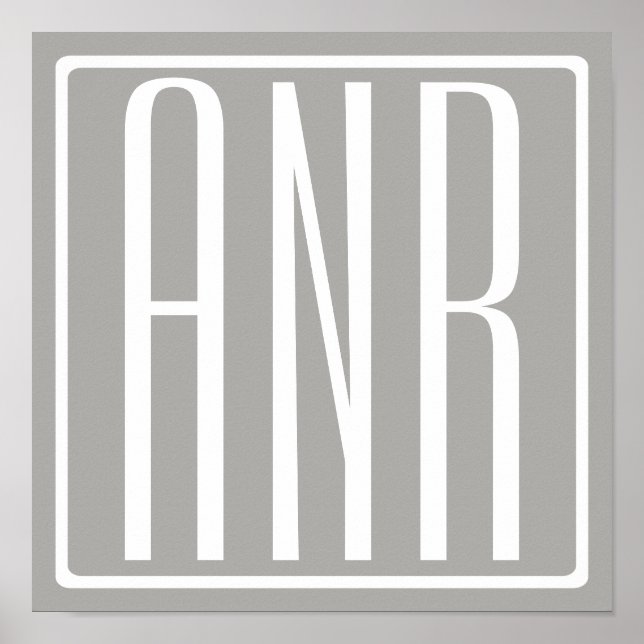 Poster Initiales Monogramme | Blanc Sur Gris Clair (Devant)