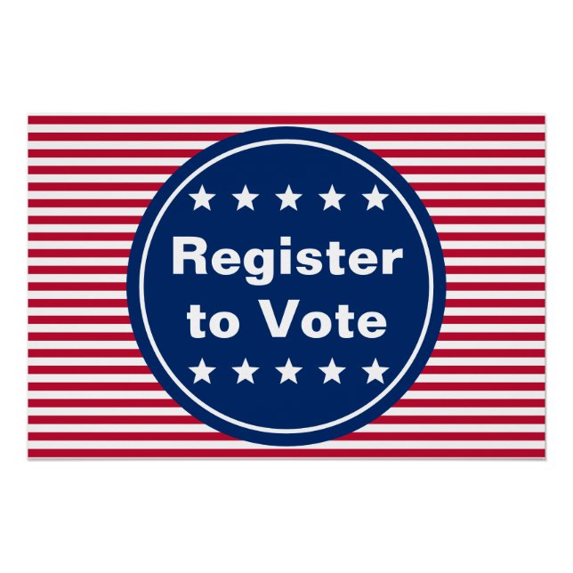 Poster Inscrivez-vous pour voter Rouge Blanc et Bleu rayé (Devant)
