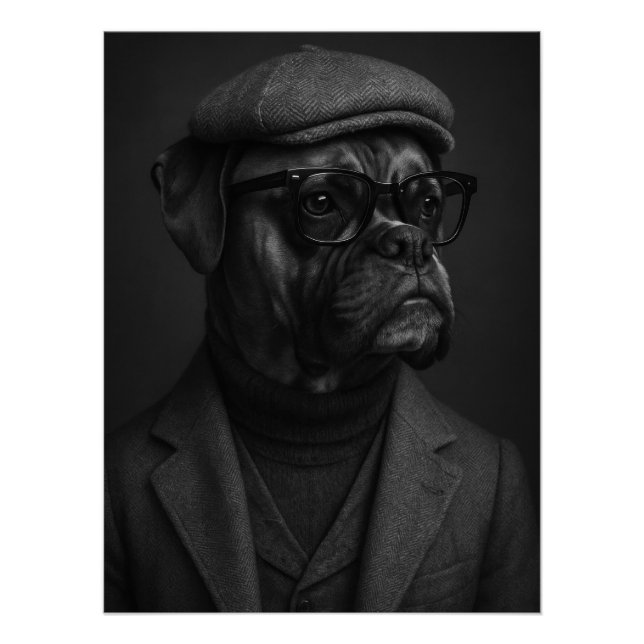 Poster Intellectual Boxer Dog in Tweed Suit, Turtleneck (Devant)