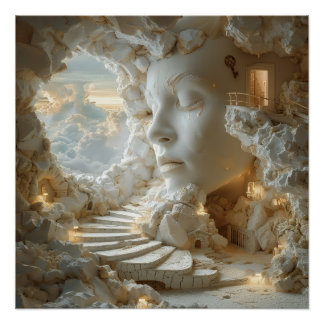 Poster Intérieur de tête en marbre surréaliste Escalier d