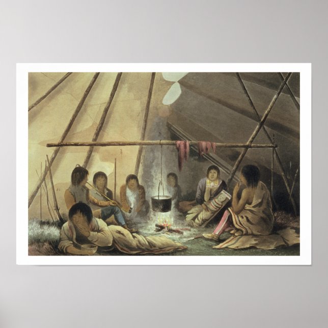 Poster Interior of a Cree Indian Tent, March 25th 1820, f (Devant)
