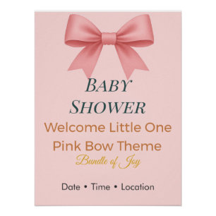 Poster Invitation à une Baby Shower Nœud Rose Paquet
