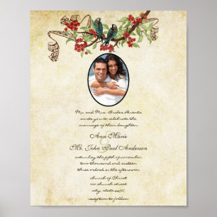 Poster Invitation de mariage vintage oiseaux sarcelle mus