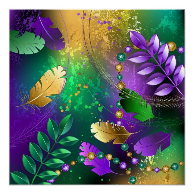 Poster Iridescente mardi gras arrière - plan avec perles (Devant)