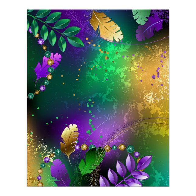 Poster Iridescente mardi gras arrière - plan avec perles (Devant)