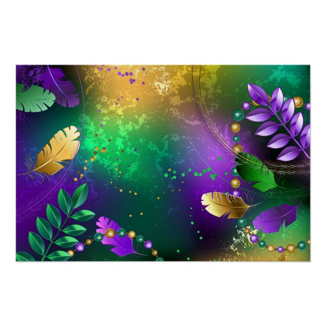 Poster Iridescente mardi gras arrière - plan avec perles (Devant)