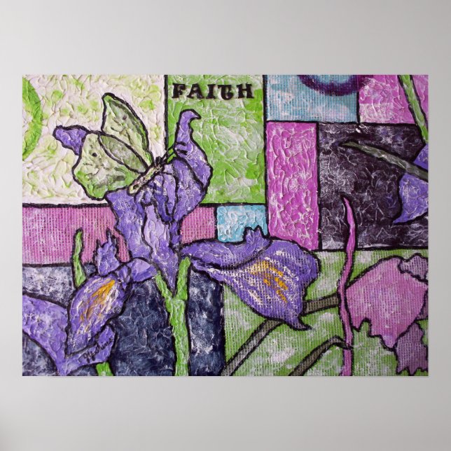 Poster Iris avec papillon (Devant)