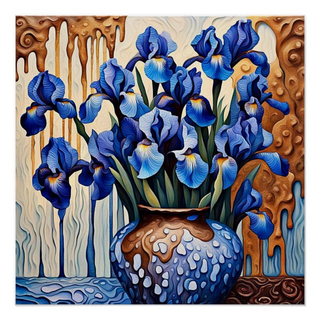 Poster Irises bleues dans le vase (Devant)