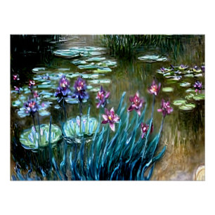 Poster Irises et nymphes d'eau dans le jardin de Giverny