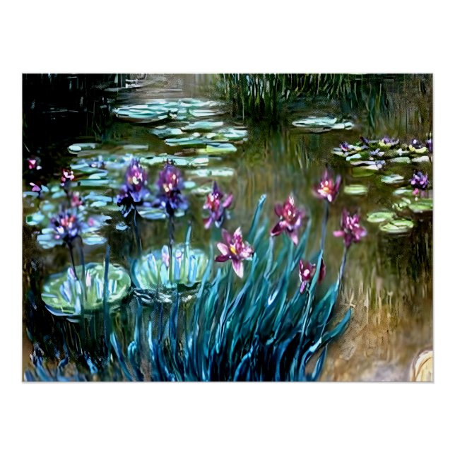 Poster Irises et nymphes d'eau dans le jardin de Giverny (Devant)