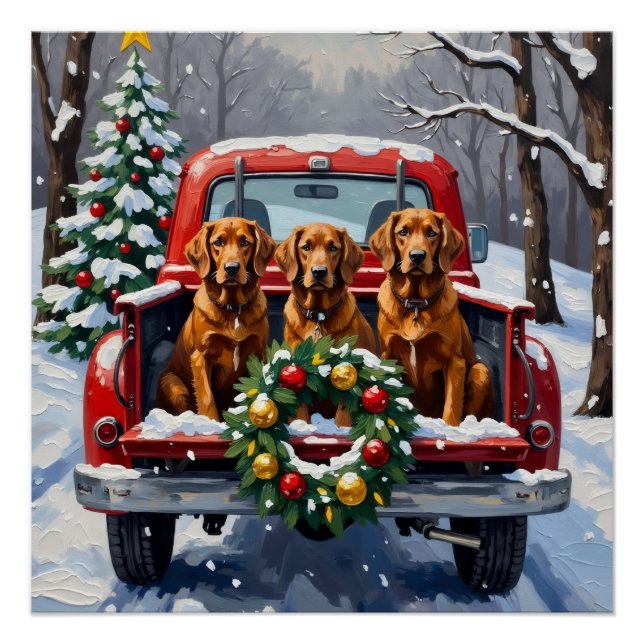 Poster Irish Red Setter Christmas Red Truck Holiday (Devant)