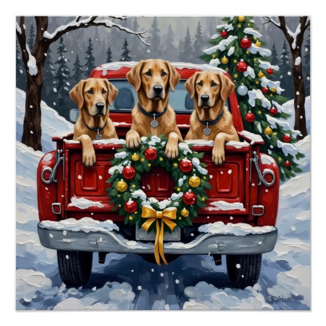 Poster Irish Wolfhound Christmas Red Truck Holiday Gift (Devant)