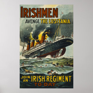 Poster Irishmen venge le recrutement Vintage Lusitania