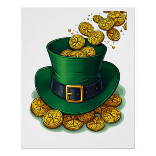 Poster Irlandais Leprechaun Casquette et pièces d'or