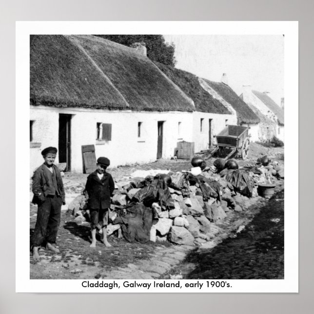 Poster Irlande - Claddagh village début 1900's Galway (Devant)