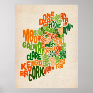 Poster Irlande Eire County - Carte texte
