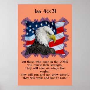 Poster Isa40:31 Avec un aigle devant le drapeau américain