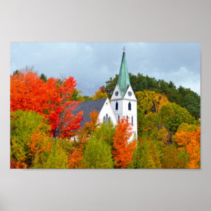 Poster Island Pond, Vermont, Eglise, Automne