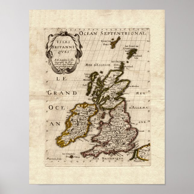 Poster Isles Britanniques - 1700 Nicolas Fils Sanson Map (Devant)