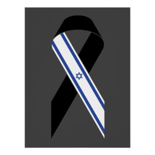 Poster Israël drapeau noir ruban mémorial gris foncé