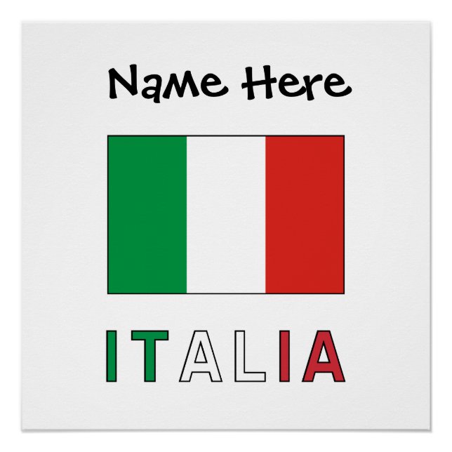 Poster Italia et Drapeau Italien avec Votre Nom (Devant)