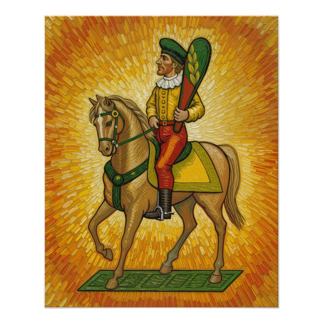 Poster Italian Playing Cards - Cavalier of Clubs, Scopa (Devant)