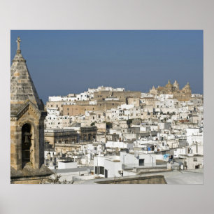 Poster Italie, Ostuni, vue rapprochée de la vieille ville
