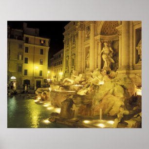 Poster Italie, Rome. Fontaine de Trevi la nuit.