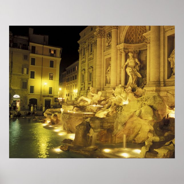 Poster Italie, Rome. Fontaine de Trevi la nuit. (Devant)