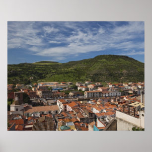 Poster Italie, Sardaigne, Bosa. Vue de la ville depuis Ca