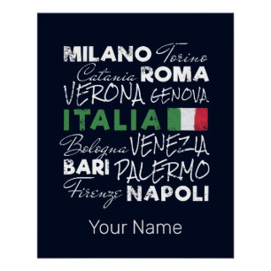 Poster Italie Ville Rétro et drapeau Vintage Vacances Sou