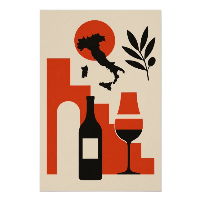 Poster Italie – Vin, Olive et Soleil Stylisés (Devant)