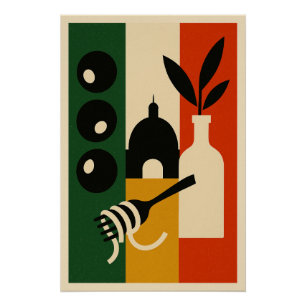 Poster Italie Vintage – Olives, Basilic et Coupole