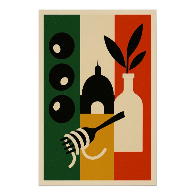 Poster Italie Vintage – Olives, Basilic et Coupole (Devant)