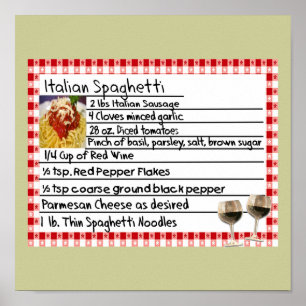 Poster italien Spaghetti Recette