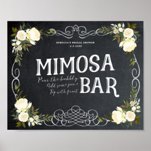 Poster ivoire fleuri Mimosa Bar Signal mariage barbecue e