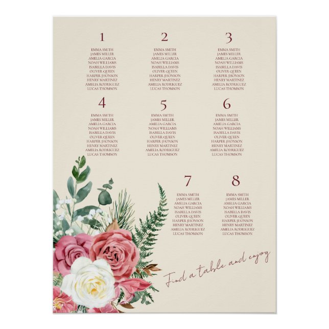 Poster Ivory Lace Elegant Floral Wedding Seating Chart (Devant)