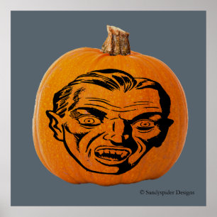 Poster Jack o' Lantern Vampire Face, Citrouille d'Hallowe