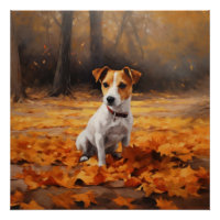Jack Russell dans les feuilles d'automne tombent i
