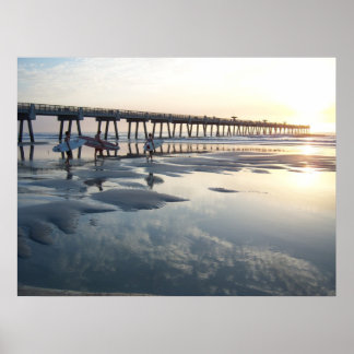 Poster Jacksonville Beach, Floride - Surfer Sunrise