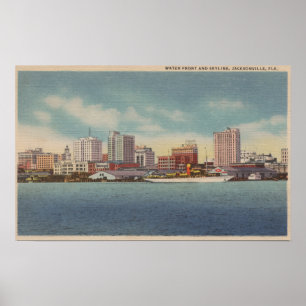 Poster Jacksonville, FL - Vue de l'eau avant et Skyline