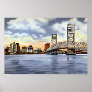 Poster Jacksonville Florida Skyline Main Street Bridge