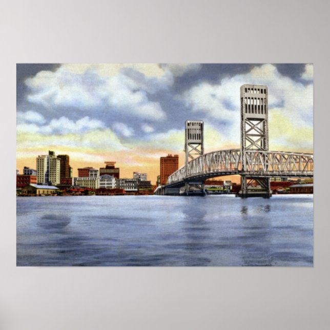 Poster Jacksonville Florida Skyline Main Street Bridge (Devant)