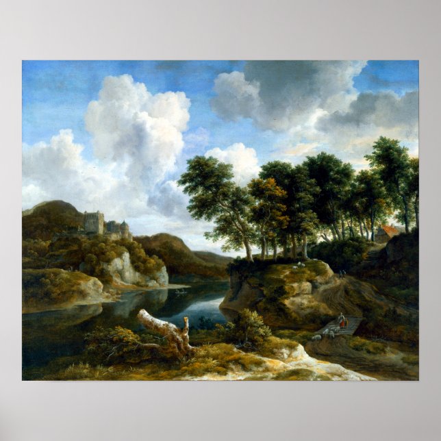 Poster Jacob van Ruisdael River Paysage avec château (Devant)