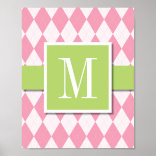 Poster Jacquard Monogramme Mur Art, Rose & Lime