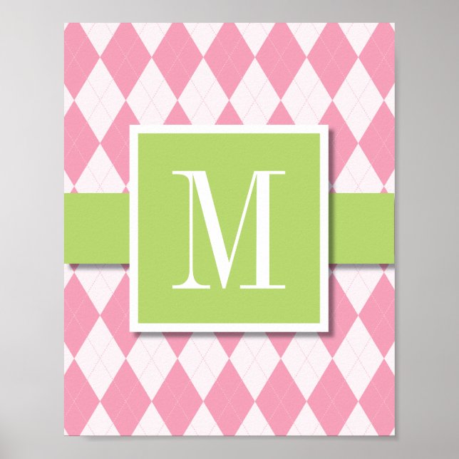 Poster Jacquard Monogramme Mur Art, Rose & Lime (Devant)